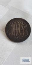 Silver colored pendant, monogrammed MHL, marked Sterling