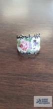 Silver colored painted floral ring marked Sterling-ESPO