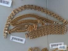 Gold colored costume jewelry necklace and bracelet set and necklace, bracelet and earrings set