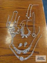 Rhinestone necklaces, earrings, and bracelet