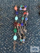 Carved stone style bracelets and pin