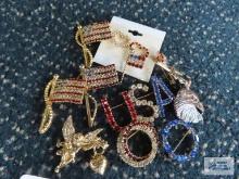Variety of American flag and other pins