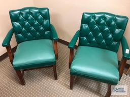 (2) GREEN LEATHER ARM CHAIRS