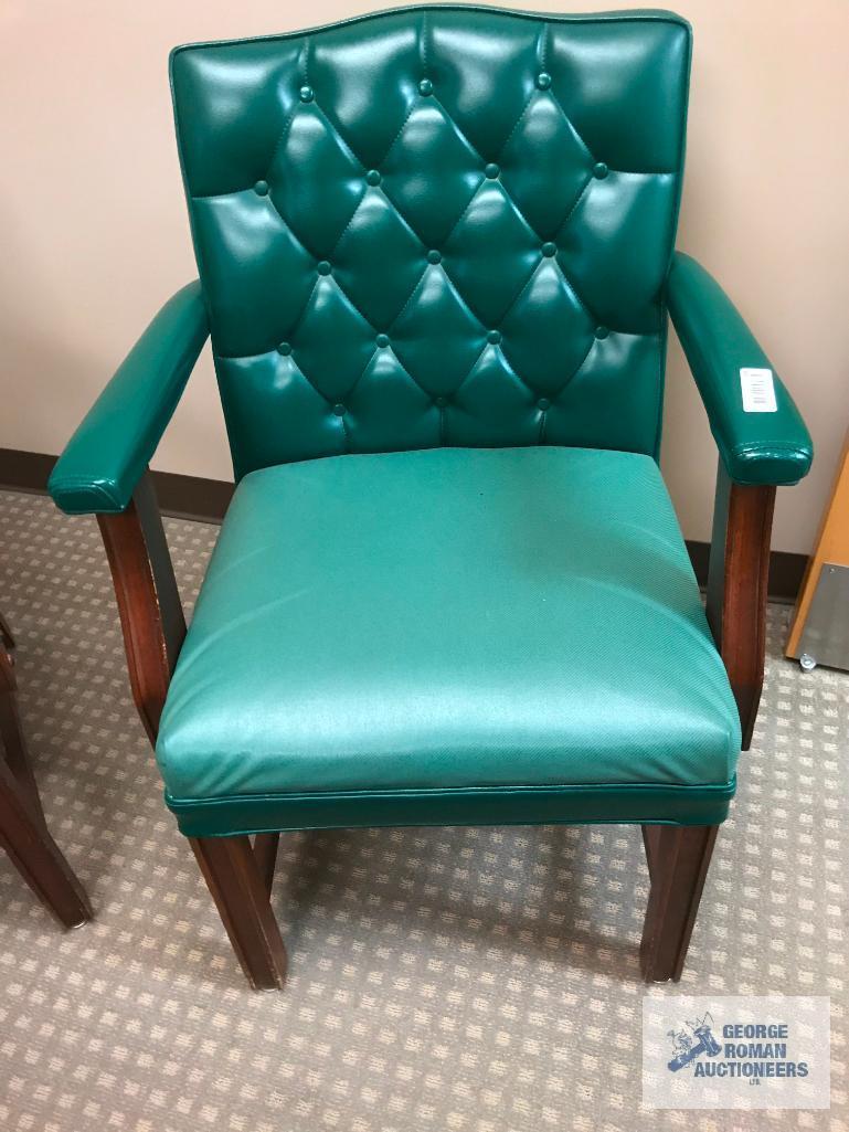 (2) GREEN LEATHER ARM CHAIRS