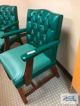 (2) GREEN LEATHER ARM CHAIRS
