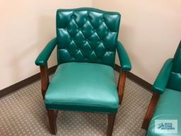 (2) GREEN LEATHER ARM CHAIRS