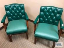 (2) GREEN LEATHER ARM CHAIRS