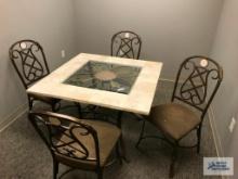 MARBLE/GLASS TOP DINING TABLE AND (4) METAL CHAIRS