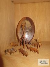Wooden miniature animal figurines and butterfly decoration