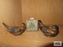 Ceramic bird figurines and miniature decanter