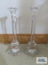 Pair of Val Saint Lambert crystal candlesticks, 11-1/4 inch