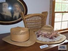 Straw hats and woven magazine basket