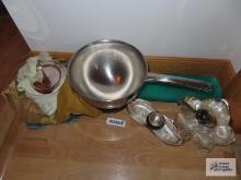 Ikora Germany Silverplate trays, Silverplate tea strainers, Silverplate condiment dish, stainless