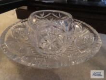 Cut glass miscellaneous dish, 6x12 and crystal rose bowl