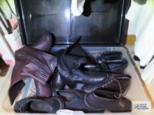 Ladies boots and shoes, sizes 7 and 7-1/2 including plastic tote