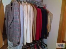 Ladies suit coats, wool throw, and vintage Taylor King blouse