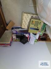 Sony alarm clock, calculator, stationary supplies, etc