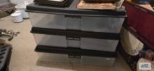 Six plastic totes with lids