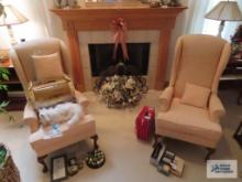 Pair of salmon wingback chairs with Queen Anne legs