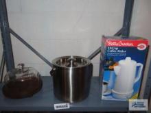 Stainless steel ice bucket, 10 cup coffee maker, and cheese saver