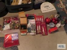 Variety of Christmas decorations, figurines, electric candlesticks, etc