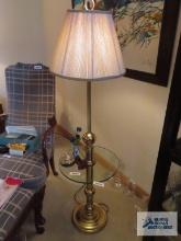 Brass and glass tray table floor lamp