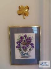 Crocus watercolor by Gordon Elliott and gold four leaf clover