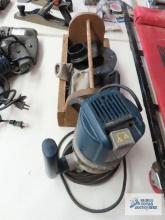 Ryobi model R160 router with accessories and homemade wooden box