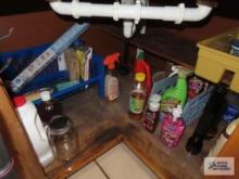 Cupboard of cleaning supplies and flashlights