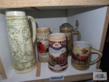 Miller,Budweiser, and other steins