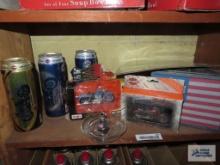 Harley Davison dicast motorcycle, playing cards, lunchbox, ashtray cans, etc.