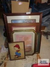Variety of framed prints