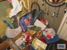 Large amount of wrapping paper, gift boxes, bags, and figurines
