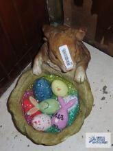 Bunny with basket figurine and Easter eggs