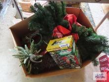 Wreaths, Christmas tree stands, lights, and tree dazzler