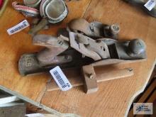Bailey number 5 wood plane, other wood plane, and antique wooden square