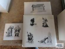 Department 56, Dickens' Village Sign, Santa and Mrs. Claus and Christmas Carol Spirits.