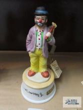 Emmett Kelly Jr Collection, clown with purple coat music box, plays Send in the Clowns,