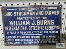 William J. Burns International Detective Agency Inc. antique metal advertising sign