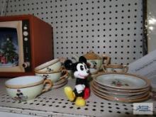 Mickey Mouse children's tea set and Mickey Mouse figurine