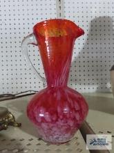 Orange art glass pitcher