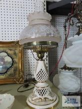 Porcelain lamp with glass floral shade