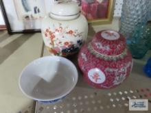 Oriental urns and bowl