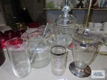Glass and metal vase, bar items, and etc
