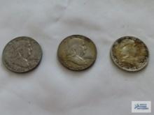 (2) 1962 and (1) 1963 Franklin half dollars, all marked D