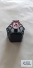 Silver colored ring with three pink stones, marked 925, 5.2 G, size 9