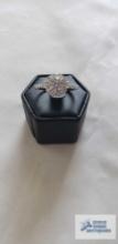Silver colored engagement style ring with clear gemstones, marked 925, 3.4 G, size 9