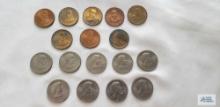 (9) 1979 Susan B. Anthony one dollar coins, 1 Sacagawea coin, and Presidential tokens