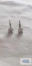 Silver colored with clear stone dangle earrings, marked 925, 2.4 G