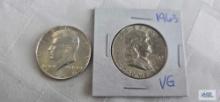 1963-D Franklin half dollar and 1964 Kennedy half dollar